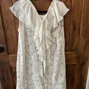 Elegant White Lace Dress with Ruffle Details